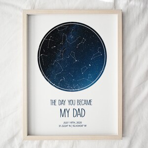 Star Map Print, Night Sky Custom Star Map, Father’s Day Personalized Gift, The Stars On The Day You Became My Dad, Constellation Map