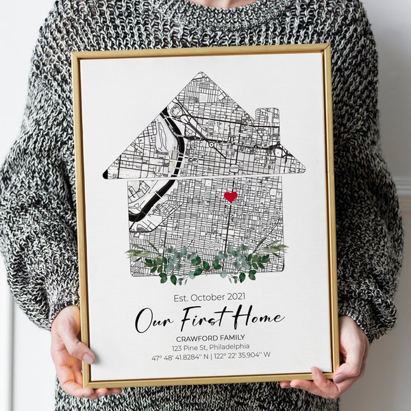 Custom Home Map, First Time Home Buyer, Personalized Housewarming Gift, First Home Gift Map, Our First Home, Our Home Map, Gift from Realtor