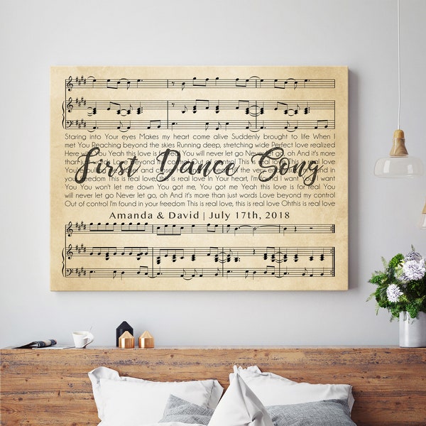 Music Sheets Print with Lyrics, Paper Anniversary Gift, Music Notes Art, Custom Song Music Sheets Lyrics by RockinCanvas