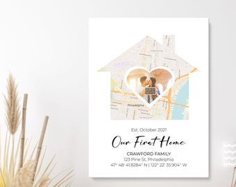 Personalized First Home Map Print, Custom Housewarming Gift