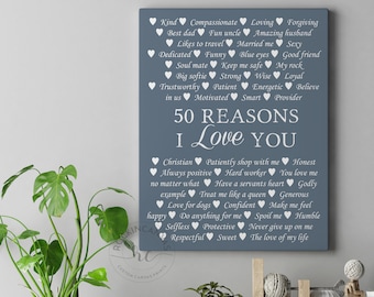 Reasons I Love You Canvas Print, Custom Birthday Gift, Anniversary Gift