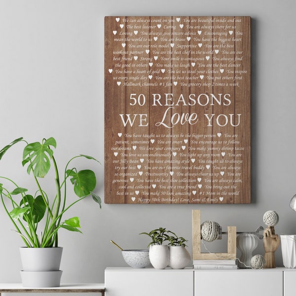 50 Reasons why we love you, 50th Birthday Present, 30th, 40th, 50th, 60th, 70th, 80th, 90th, Custom Birthday Gift, Anniversary gift