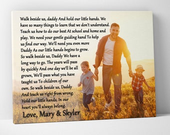 Custom Father's Day Canvas, Photo & Poem Gift, Walk With Me Daddy Art
