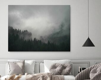 Foggy Mountain Canvas Print, Large Nature Wall Art