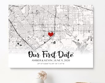 Our First Date Print Poster or Canvas, Custom Location Map, Anniversary Gift for Him, Love Map Where It All Began, Where We Met