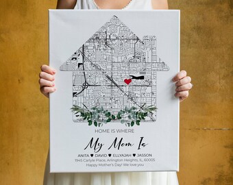 Personalized Mother's Day Map Art Print, Custom Handmade Wood Frame