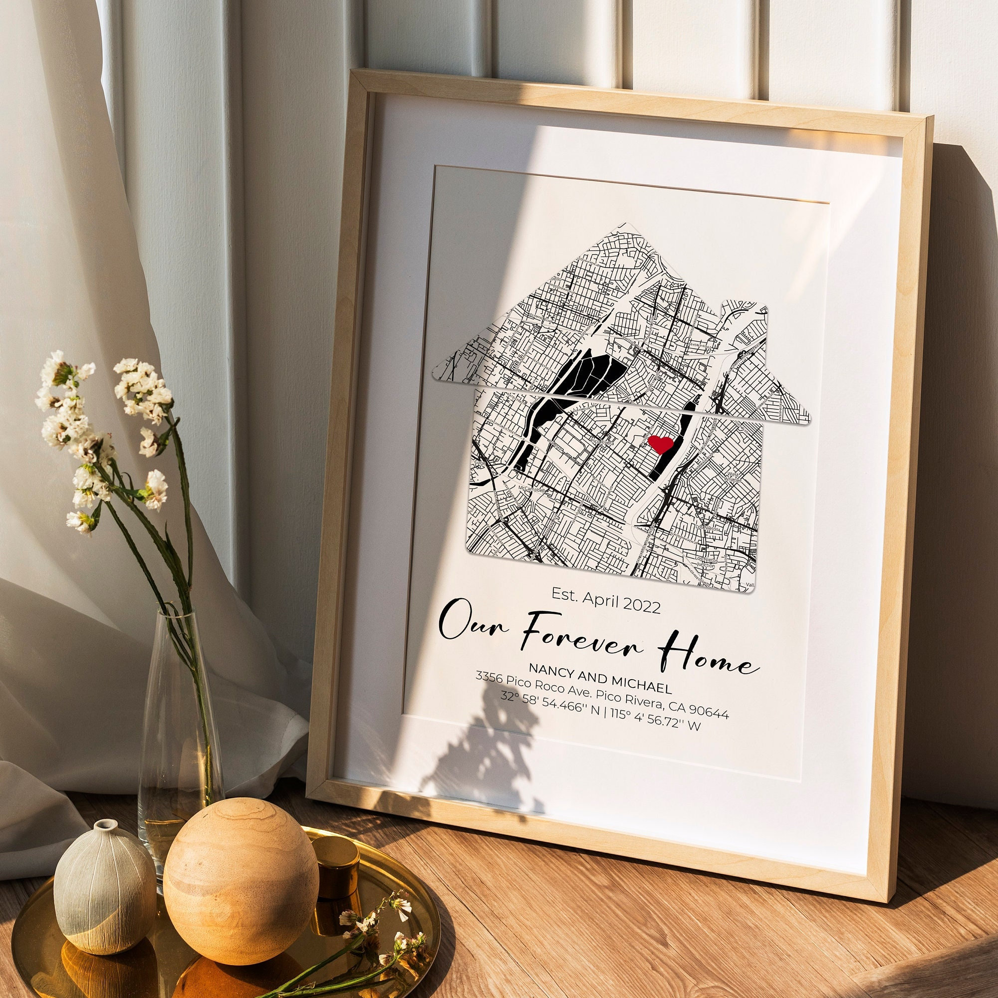 Custom Home Map, First Time Home Buyer, Personalized Housewarming Gift ...