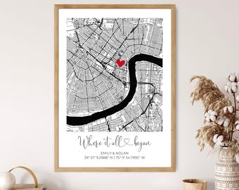 Custom Street Map Print, Engagement Gift Location