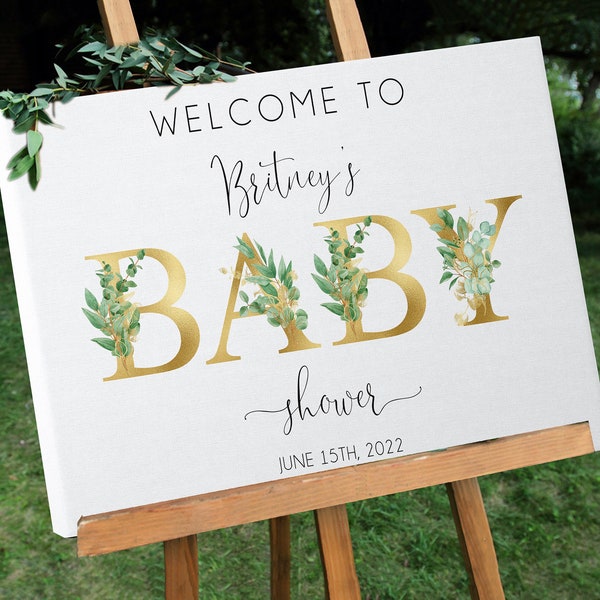 Baby Shower Welcome Sign, Custom Greenery Eucalyptus Welcome Sign, Baby Shower Welcome Sign, Instant Download or Canvas Print