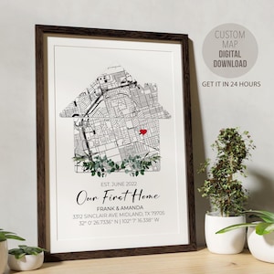 First Time Buyer Closing Gift Digital File, Custom Address Map, Coordinates New Home Map, Custom Home Map Gift, DIGITAL DOWNLOAD