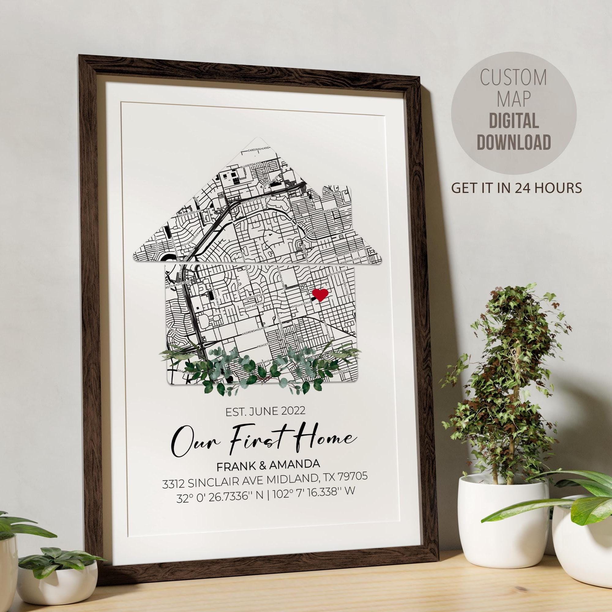 First Time Buyer Closing Gift Digital File, Custom Address Map, Coordinates New Home Map, Custom Home Map Gift, DIGITAL DOWNLOAD