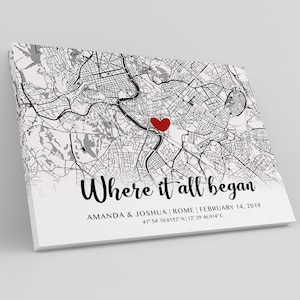 Where it all began Digital File, Valentine&#39;s day gift Map for Him, Engagement Map, Custom Map, Girlfriend gift, Engagement Gift for Couple