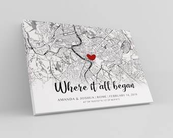 Custom Map Print, Engagement Gift, Where it all Began (Digital File) Ready in 24 hours