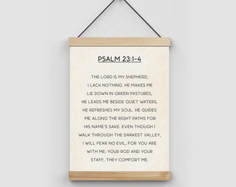 Psalm 23:1-4, The Good is my Shepherd, Bible Verse Print, Hanging Canvas