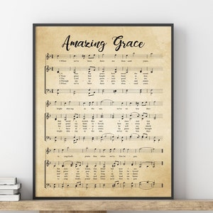 Amazing Grace Print, Amazing Grace Music Sheets Printable Vintage Sheet ...