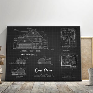 Custom Blueprint House Poster, Custom Digital Floor Plan, Custom Home Portrait, Realtor Closing Gift, Blueprint Floor Plan Housewarming gift Canvas Print