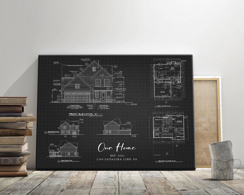 Custom Blueprint House Poster, Custom Digital Floor Plan, Custom Home Portrait, Realtor Closing Gift, Blueprint Floor Plan Housewarming gift Canvas Print