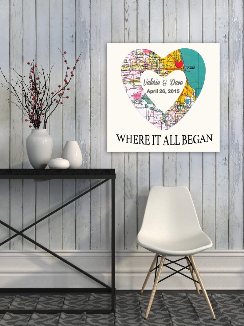 Personalized Map Art Custom Canvas Wedding Gift Anniversary Etsy