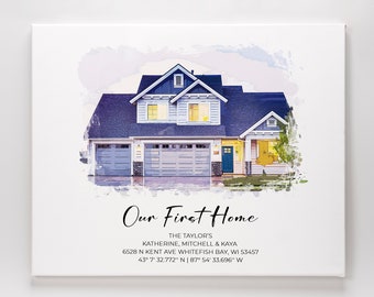 Personalized House Portrait Painting, Realtor Closing Gift, First Home Frame
