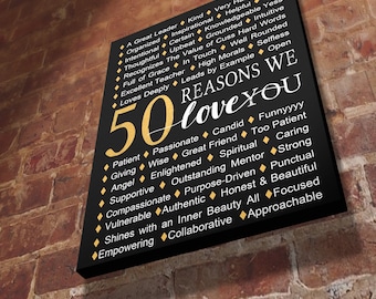 50 Reasons We Love You Canvas Print, Custom Birthday Gift