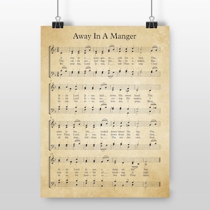 Away in a Manger Christmas Carols, Away in a Manger Music Sheets Printable Vintage Sheet Music, Christian Music