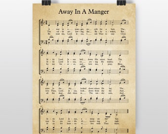 Away in a Manger Christmas Carols, Away in a Manger Music Sheets Printable Vintage Sheet Music, Christian Music