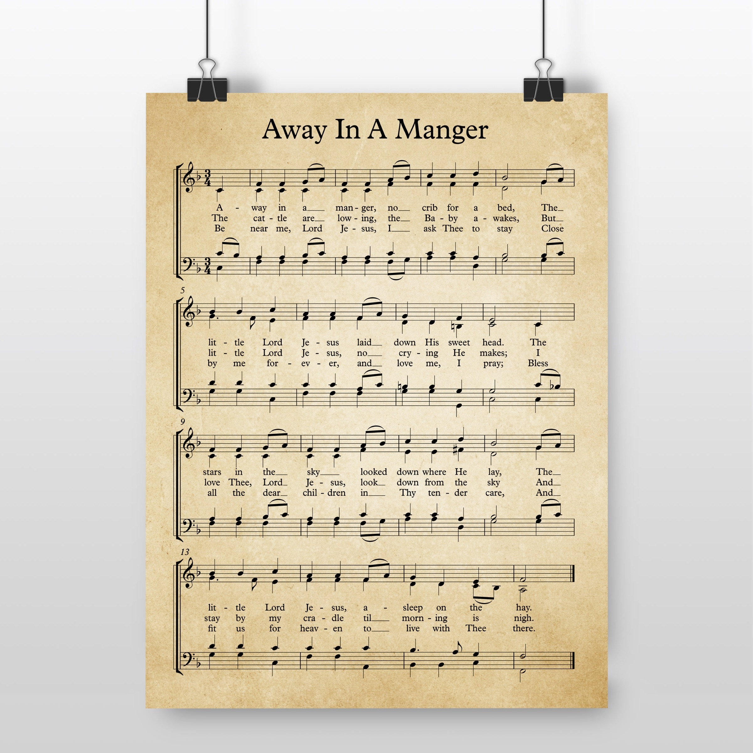 Away in a Manger Christmas Carols, Away in a Manger Music Sheets Printable Vintage Sheet Music, Christian Music