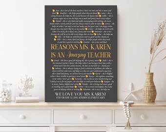 Personalized Reasons We Love Teacher Canvas Print, Custom Teacher Gift