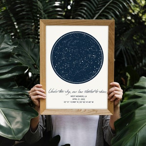 Custom Star Map, Framed Star Map, Constellation Map, Wedding Gift, Custom Sky Map, Sky Map by Date, Valentine's Day Sky Map Gift