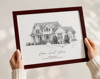 Custom House Sketch, House Portrait, Digital Sketch, First Home Gift, Gift from Realtor