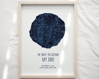 Personalized Star Map by Date, Christmas Gift for Father, Personalized Gift, The Stars On The Day You Became My Dad, Constellation Map