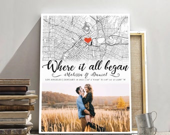 Engagement Gift, Engagement Custom Gift Map, Custom Map Print, Where she said yes, Couples Gift, Address map Canvas