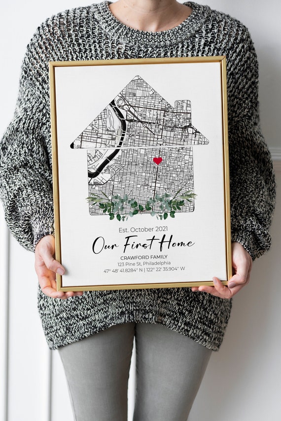 Custom Home Map Print, Personalized Housewarming Gift, Framed