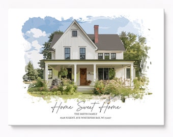 Custom Watercolor House Portrait, First Home Gift