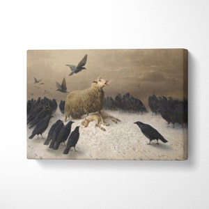 August Friedrich Schenck Anguish Sheep and Crow, Fine Art Canvas
