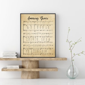 Amazing Grace Print, Amazing Grace Music Sheets Printable Vintage Sheet ...