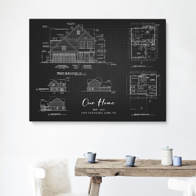 Custom Blueprint House Poster, Custom Digital Floor Plan, Custom Home Portrait, Realtor Closing Gift, Blueprint Floor Plan Housewarming gift image 4