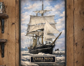 Handmade Distressed wooden sign ' Scott's Terra Nova - 1910 ' original design concept.