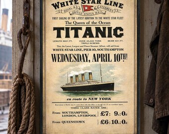 Titanic Handmade Wooden Sign ' Titanic - Enroute to New York ' Vintage White Star Line Wall Art
