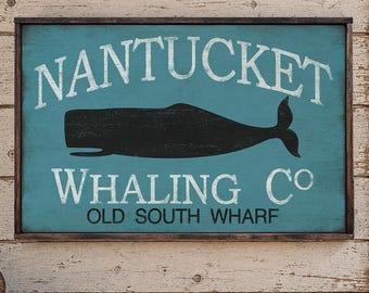 Handmade nautical Rustic wooden sign ' Nantucket Whaling '