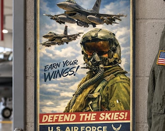 Distressed wooden sign ' Defend the Skies - U.S. Air Force '.