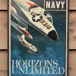 Distressed wooden sign &#39; Horizons Unlimited &#39;. US Navy Reproduction