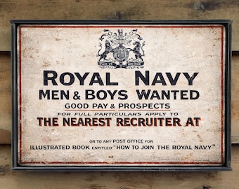 NEW!!** Distressed wooden sign ' ROYAL NAVY - Men and Boys Wanted  ' WW1 Reproduction sign- U.S. Duty Free!!