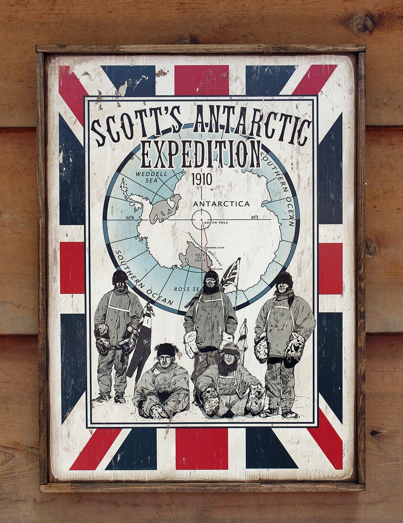 Vintage wooden sign ' Scott at the Pole ' original image 1