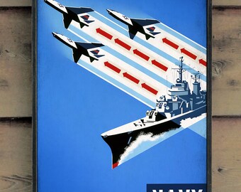 Distressed wooden sign ' Jets Flying Over Destroyer - NAVY '. US Navy Reproduction- U.S. Duty Free!!