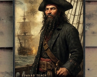 Distressed wooden sign - Edward Teach BLACKBEARD - original design concept- U.S. Duty Free!!
