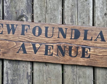 Vintage wooden sign ' Newfoundland Avenue ' WWI Centenary Art