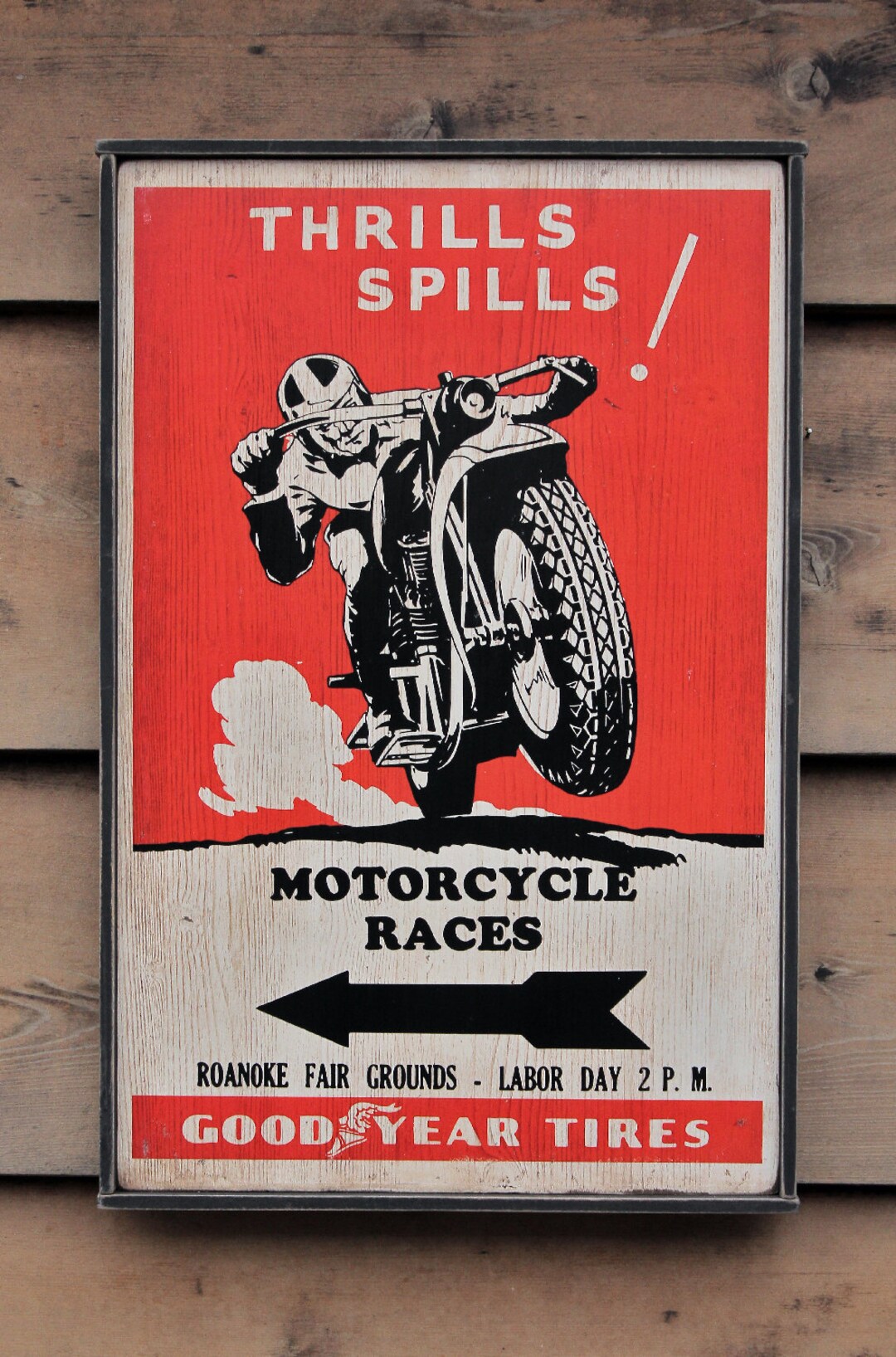Distressedd Wooden Sign 'thrills Spills! Motorcycle Races' Reproduction ...