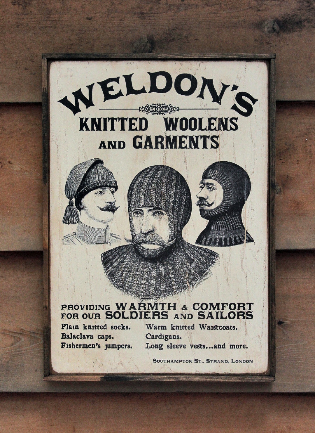 Vintage Wooden Sign ' Weldon's Knitted Woolens ' Original Design ...