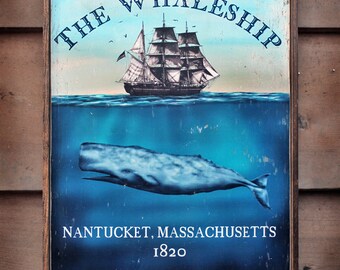 Vintage nautical wooden sign 'The Whaleship'